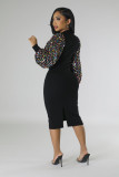 Sequin Sleeve Patchwork Midi Dress XMY-9460