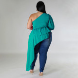 Plus Size Solid Irregular Single Shoulder Tops NNWF-7922