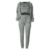 Padded Sweatshirt Hooded Letter Print Three Piece Set TK-6300