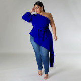 Plus Size Solid Irregular Single Shoulder Tops NNWF-7922