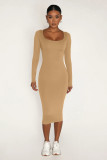 Casual Plush Long Sleeve Solid Midi Dress  MZ-2812