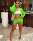 Fashion Kint Solid Cardigan And Shorts Two Piece Set CM-8695