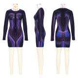 Fashion Print Long Sleeve Mini Dress ASL-6697