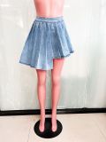 Fashion Denim Slim Irregular Pleated Skirt LX-6007