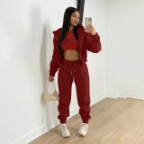 Padded Sweatshirt Hooded Letter Print Three Piece Set TK-6300