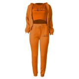 Padded Sweatshirt Hooded Letter Print Three Piece Set TK-6300