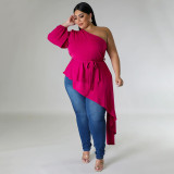 Plus Size Solid Irregular Single Shoulder Tops NNWF-7922