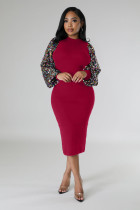 Sequin Sleeve Patchwork Midi Dress XMY-9460