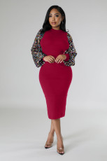 Sequin Sleeve Patchwork Midi Dress XMY-9460