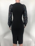 Sequin Sleeve Patchwork Midi Dress XMY-9460