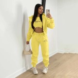 Padded Sweatshirt Hooded Letter Print Three Piece Set TK-6300
