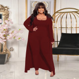 Plus Size Solid Color Long Sleeve Two Piece Pants Set NNWF-7934