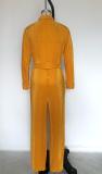 Solid Pleated Long Sleeve Two Piece Pants Set(With Waist Belt) MIL-L514