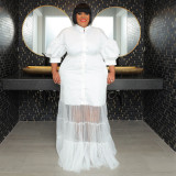 Plus Size Mesh Patchwork Short Sleeve Maxi Dress NNWF-7937
