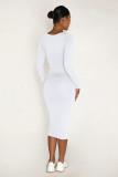 Casual Plush Long Sleeve Solid Midi Dress  MZ-2812