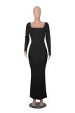Slim Square Neck Long Sleeve Knit Maxi Dress MZ-2813