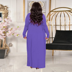 Plus Size Solid Color Long Sleeve Two Piece Pants Set NNWF-7934