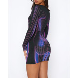 Fashion Print Long Sleeve Mini Dress ASL-6697