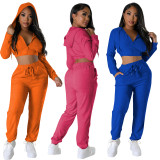 Velvet Solid Color Hooded Two Piece Pants Set YD-8782-B12