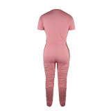 Solid Color Short Sleeve Pleated Pants Sport 2 Piece Set TE-4639