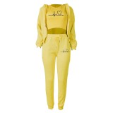 Padded Sweatshirt Hooded Letter Print Three Piece Set TK-6300