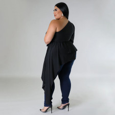 Plus Size Solid Irregular Single Shoulder Tops NNWF-7922