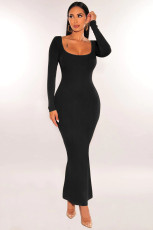 Slim Square Neck Long Sleeve Knit Maxi Dress MZ-2813