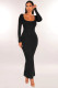 Slim Square Neck Long Sleeve Knit Maxi Dress MZ-2813