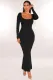 Slim Square Neck Long Sleeve Knit Maxi Dress MZ-2813