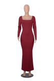 Slim Square Neck Long Sleeve Knit Maxi Dress MZ-2813