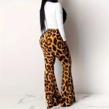 Leopard Lips Print Flare Pants Two Piece Set SH-390720