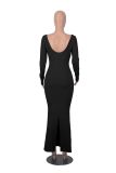 Slim Square Neck Long Sleeve Knit Maxi Dress MZ-2813