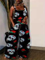Halloween Skull Print Sleeveless Back Pants Jumpsuit SH-390760