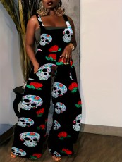Halloween Skull Print Sleeveless Back Pants Jumpsuit SH-390760