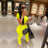 Solid Color Short Sleeve Pleated Pants Sport 2 Piece Set TE-4639