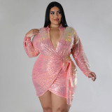 Plus Size Sexy Sequin Tie Up Nightclub Dress NNWF-7938
