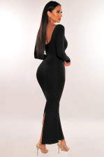 Slim Square Neck Long Sleeve Knit Maxi Dress MZ-2813