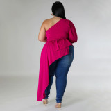 Plus Size Solid Irregular Single Shoulder Tops NNWF-7922