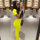 Solid Color Short Sleeve Pleated Pants Sport 2 Piece Set TE-4639