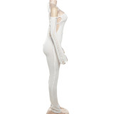 Sexy Backless Strappy Knit Long Sleeve Slim Jumpsuits XEF-33745