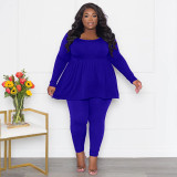Plus Size Solid Long Sleeve T Shirts Two Piece Pants Set NNWF-7943