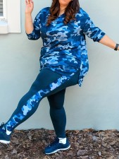 Plus Size Camouflage Print Long Sleeve Pants Two Piece Set SH-390716