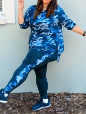 Plus Size Camouflage Print Long Sleeve Pants Two Piece Set SH-390716
