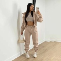 Padded Sweatshirt Hooded Letter Print Three Piece Set TK-6300
