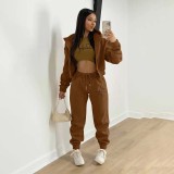 Padded Sweatshirt Hooded Letter Print Three Piece Set TK-6300