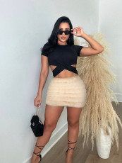 Solid Color Zipper Plush MIni Skirt ZSD-0626