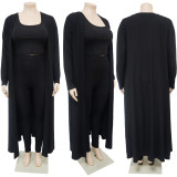 Plus Size Solid Color Long Sleeve Two Piece Pants Set NNWF-7934