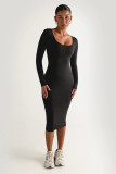Casual Plush Long Sleeve Solid Midi Dress  MZ-2812