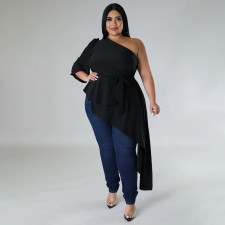 Plus Size Solid Irregular Single Shoulder Tops NNWF-7922