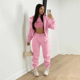 Padded Sweatshirt Hooded Letter Print Three Piece Set TK-6300
